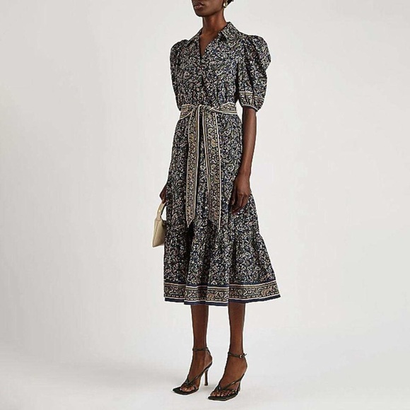 Veronica Beard Eunice Floral Puff-Sleeve Cotton Midi Shirt Dress Cottagecore 4/s - Picture 3 of 13